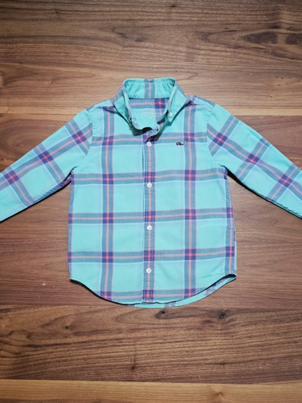 Vineyard Vines Boys 2T Whale Shirt Plaid Button Down Mint - Picture 1 of 9